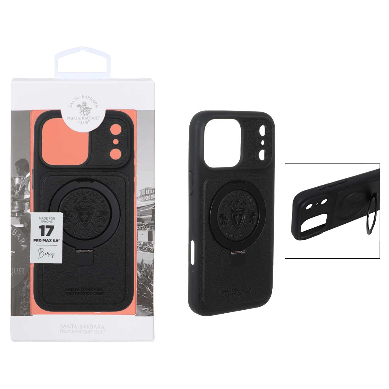 قاب اورجینال Polo Santa Barbara چرمی MagSafe استندشو Apple iPhone 17 Pro Max - مشکی