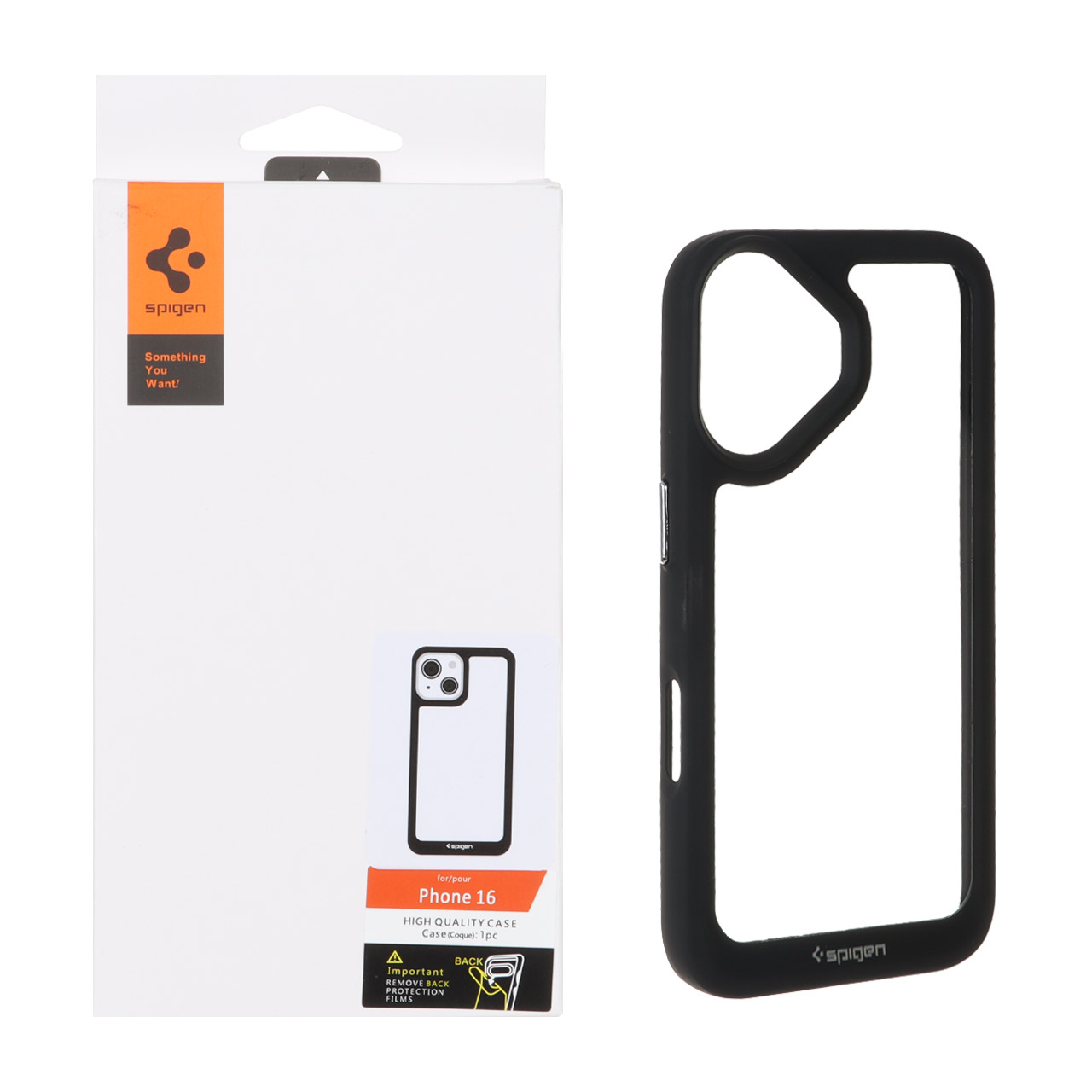 قاب اورجینال Spigen شفاف مشکی مناسب برای آیفون 16