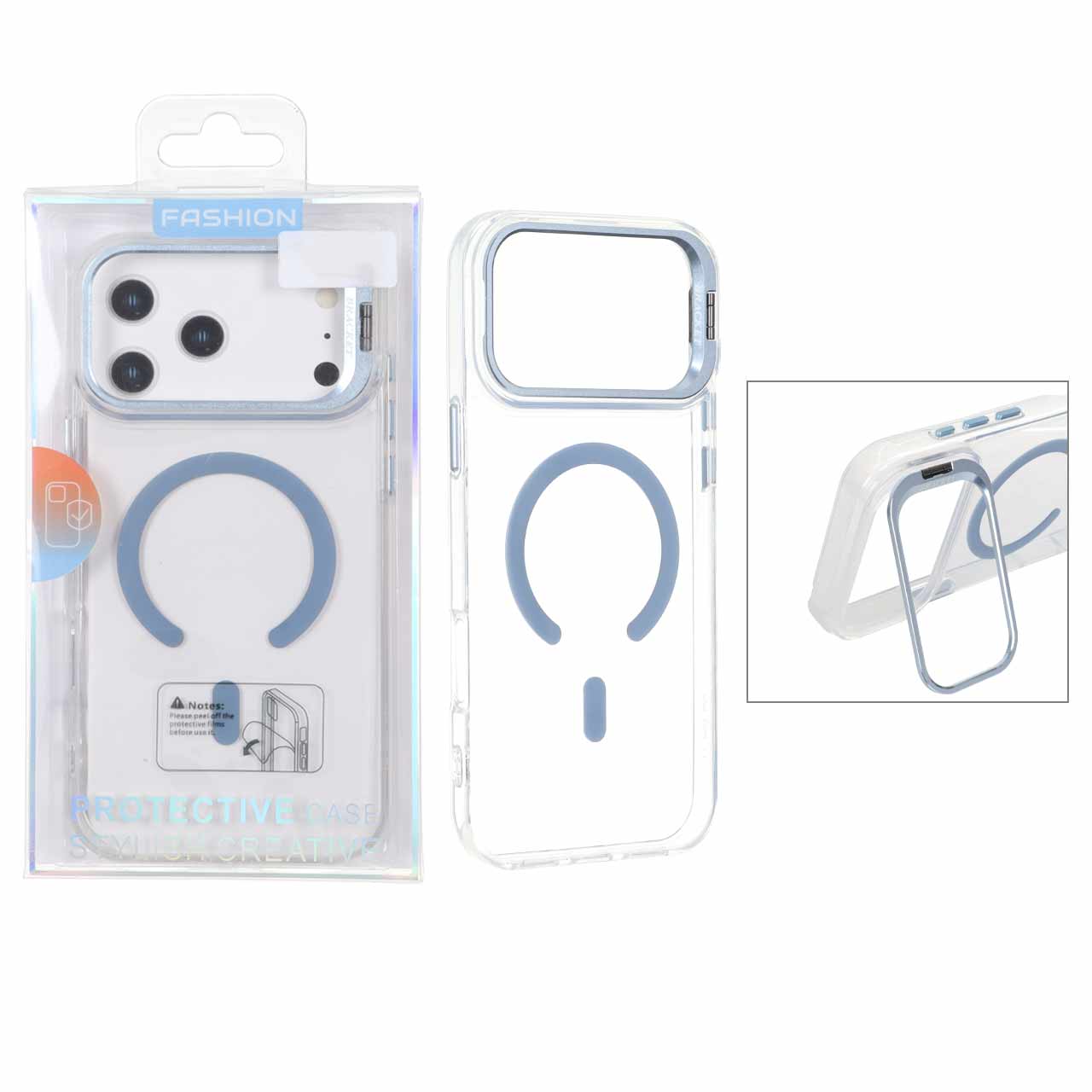 قاب MagSafe کریستالی Bracket استند لنز آبی روشن مناسب برای آیفون 17 پرو مکس