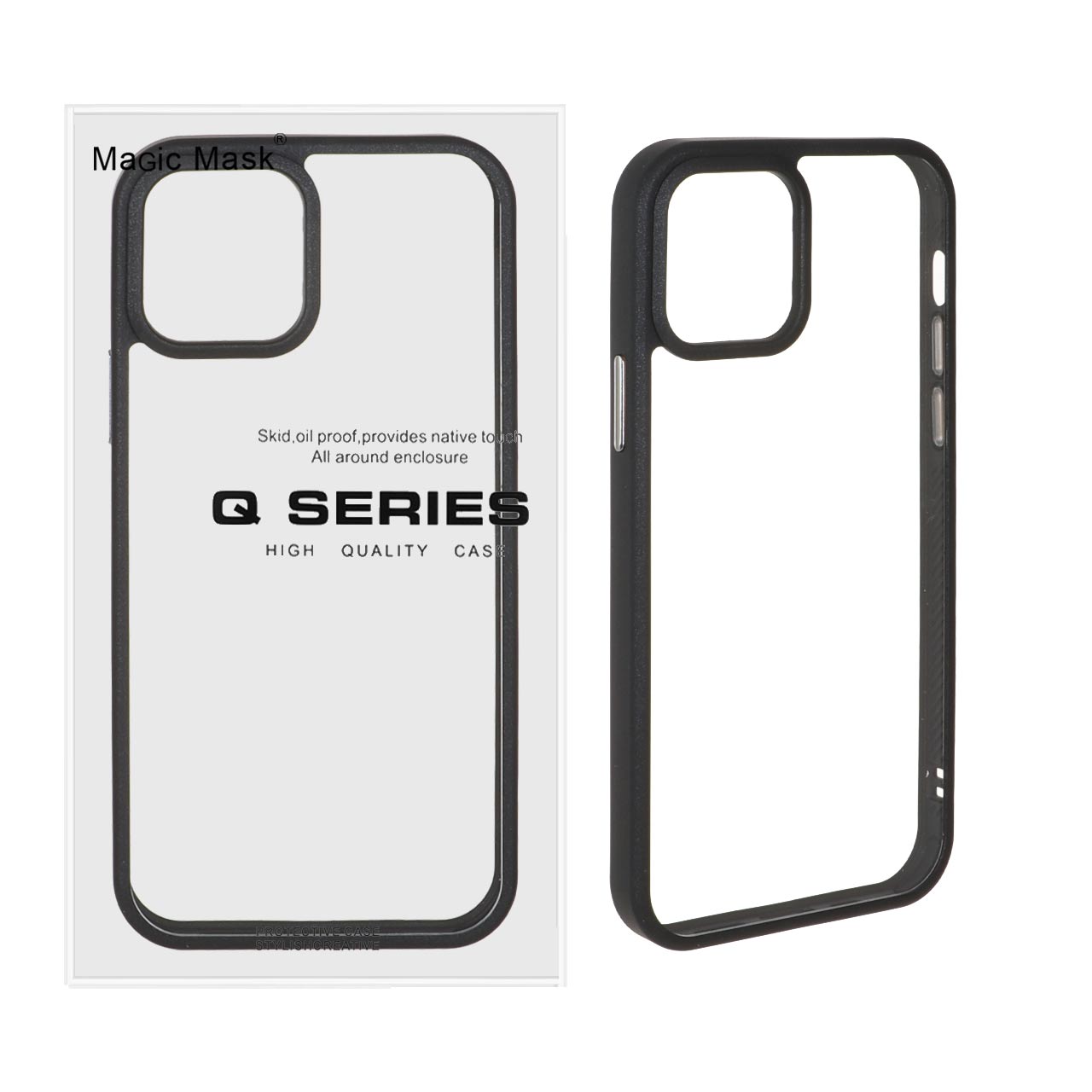 قاب Q Series شفاف مشکی مناسب برای آیفون 12 پرو و آیفون 12