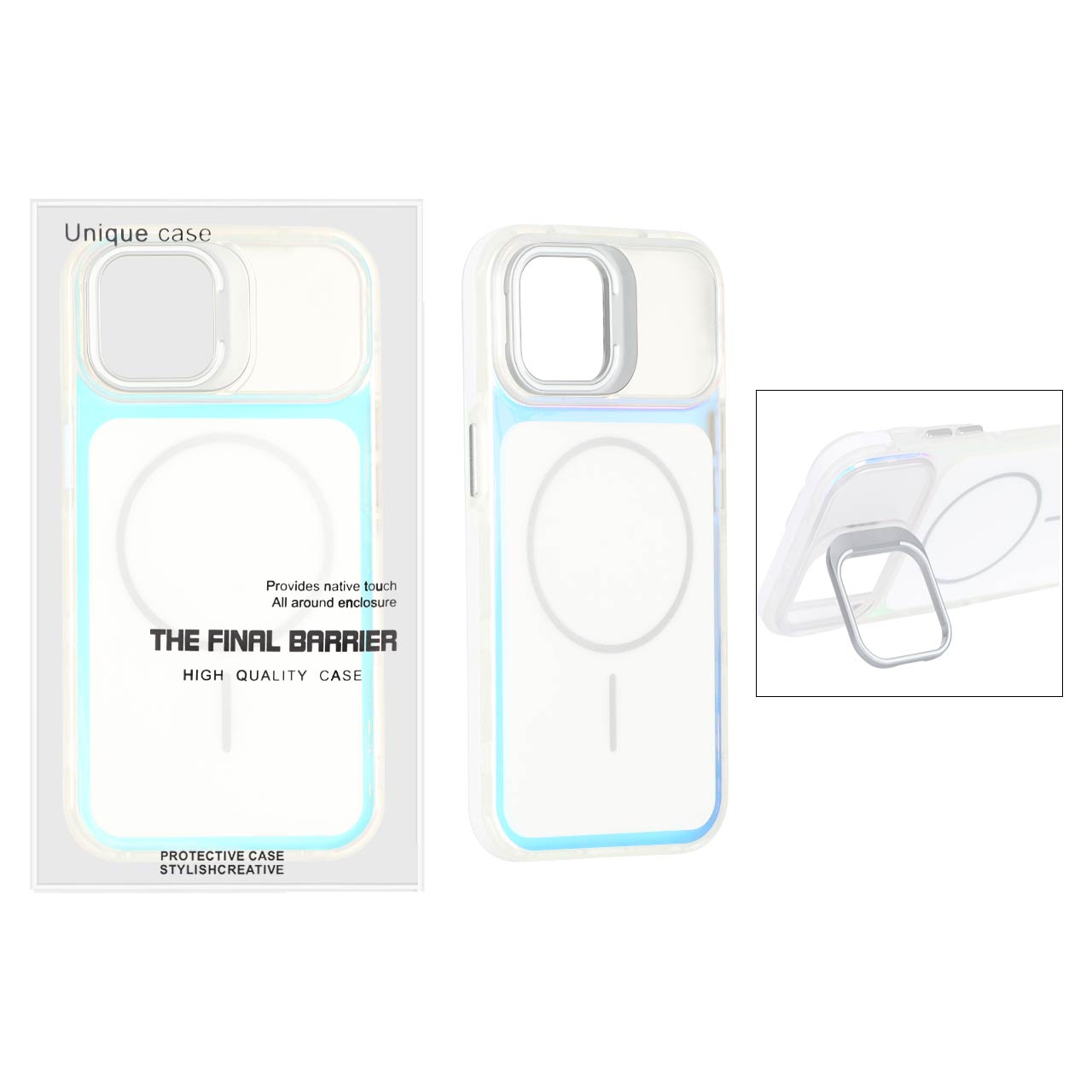 قاب Unique Case هفت رنگ MagSafe دور رنگی لنز استندشو مناسب برای آیفون 13 و آیفون 14