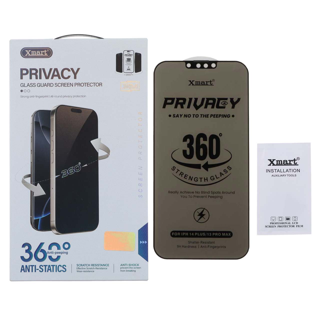 محافظ صفحه نمایش شیشه ای Full Cover Privacy XMART - Anti Static چهار جهته مدل Apple iPhone 13 Pro Max / iPhone 14 Plus (پک دار)