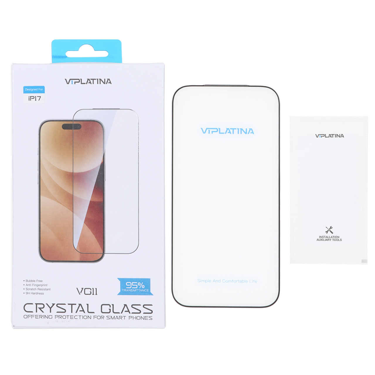 محافظ صفحه نمایش شیشه ای اورجینال Crystal Glass VIPLATINA مناسب برای آیفون 17 پرو