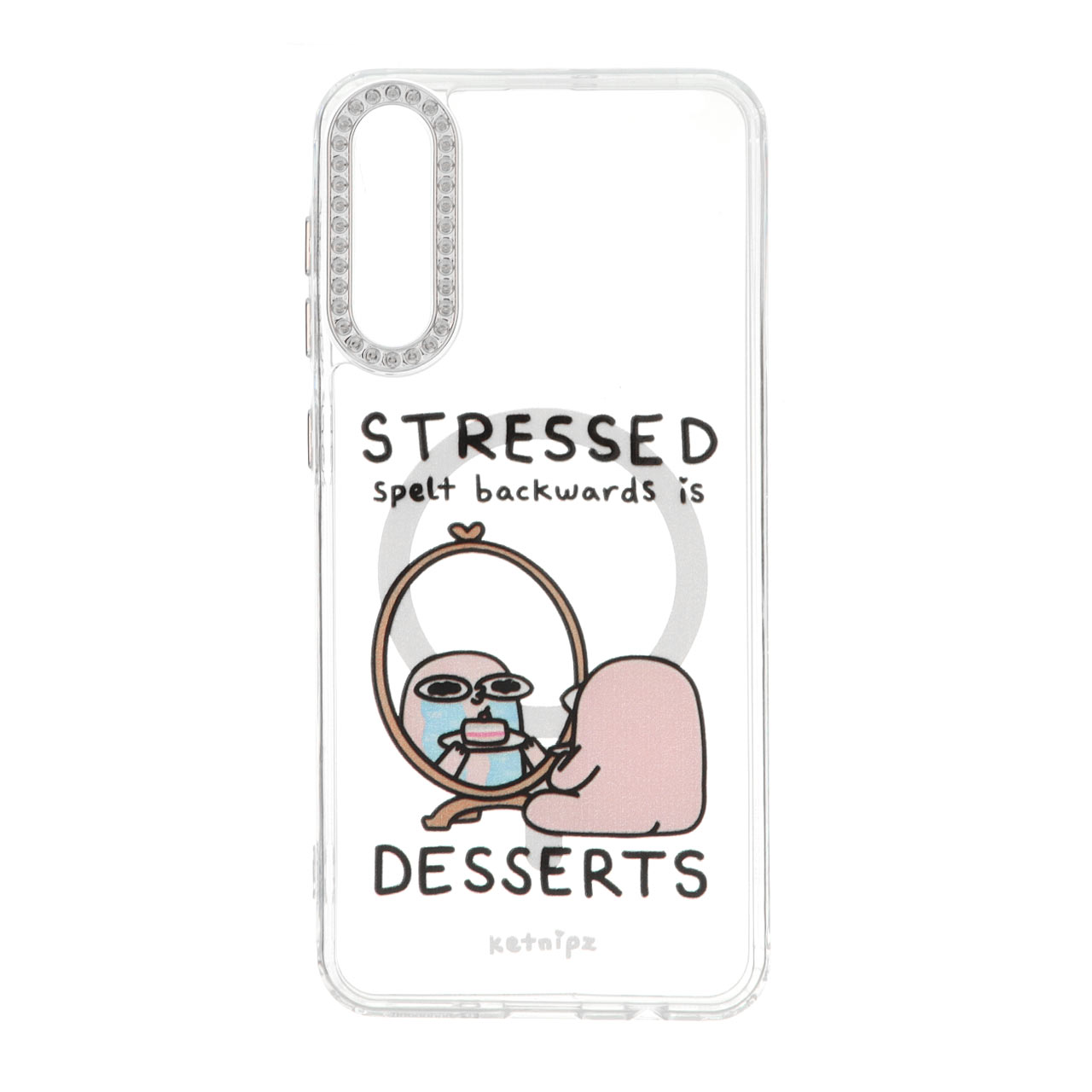 قاب ژله ای شفاف طرح STRESSED DESSERTS مگ سیف دور لنز نگین دار مناسب برای سامسونگ گلکسی A50 / A50s / A30s