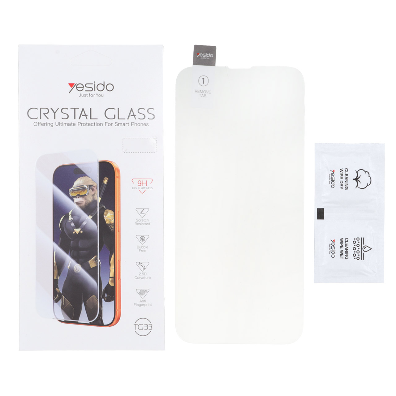 محافظ صفحه نمایش شیشه ای بدون حاشیه Crystal Glass Yesido TG33 مناسب برای آیفون 13، 13 پرو و آیفون 14