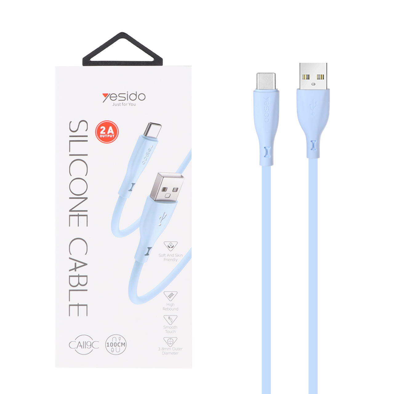 کابل شارژ و دیتا سیلیکونی Yesido Type-C مدل CA119C آبی