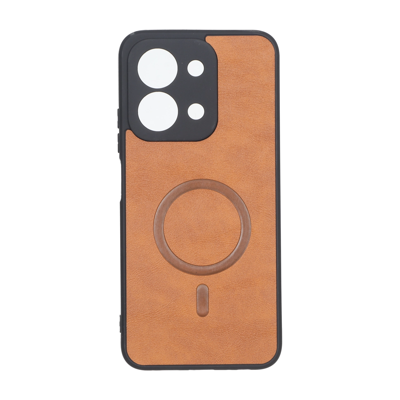 قاب چرمی طرح مگ سیف محافظ لنزدار Xiaomi Redmi 15C / Poco C85 - قهوه ای