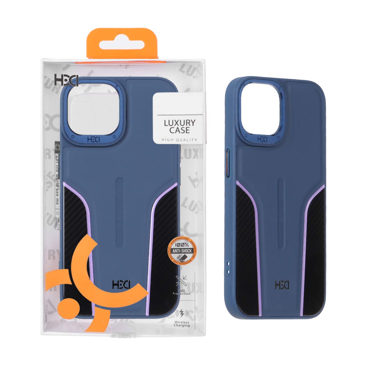 قاب اورجینال HDD طرح کربن محافظ لنز فلزی Apple iPhone 15 / iPhone 14 / iPhone 13 - سرمه ای