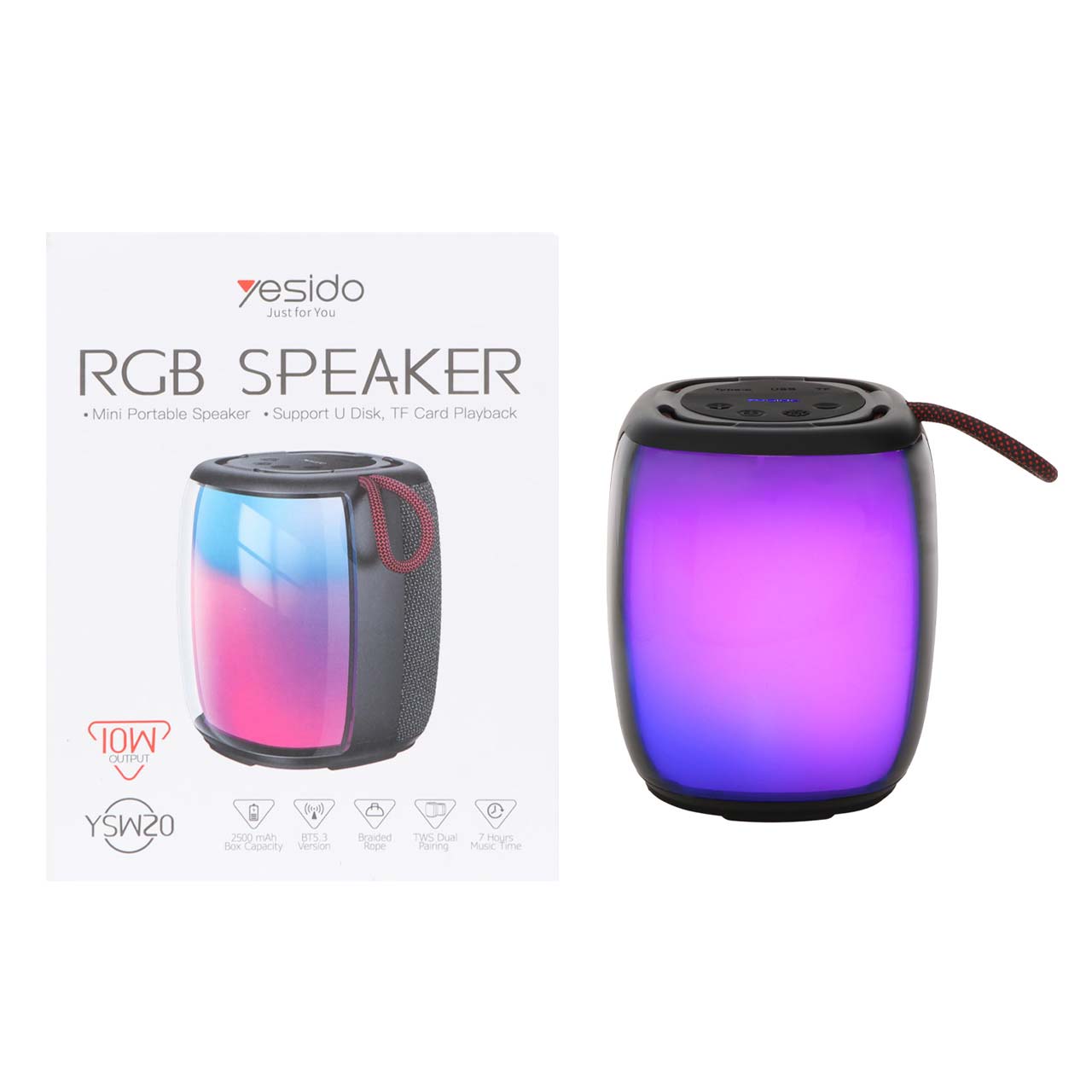 اسپیکر بلوتوثی قابل حمل Yesido مدل YSW20 با نورپردازی RGB و توان 10 وات - رنگ مشکی