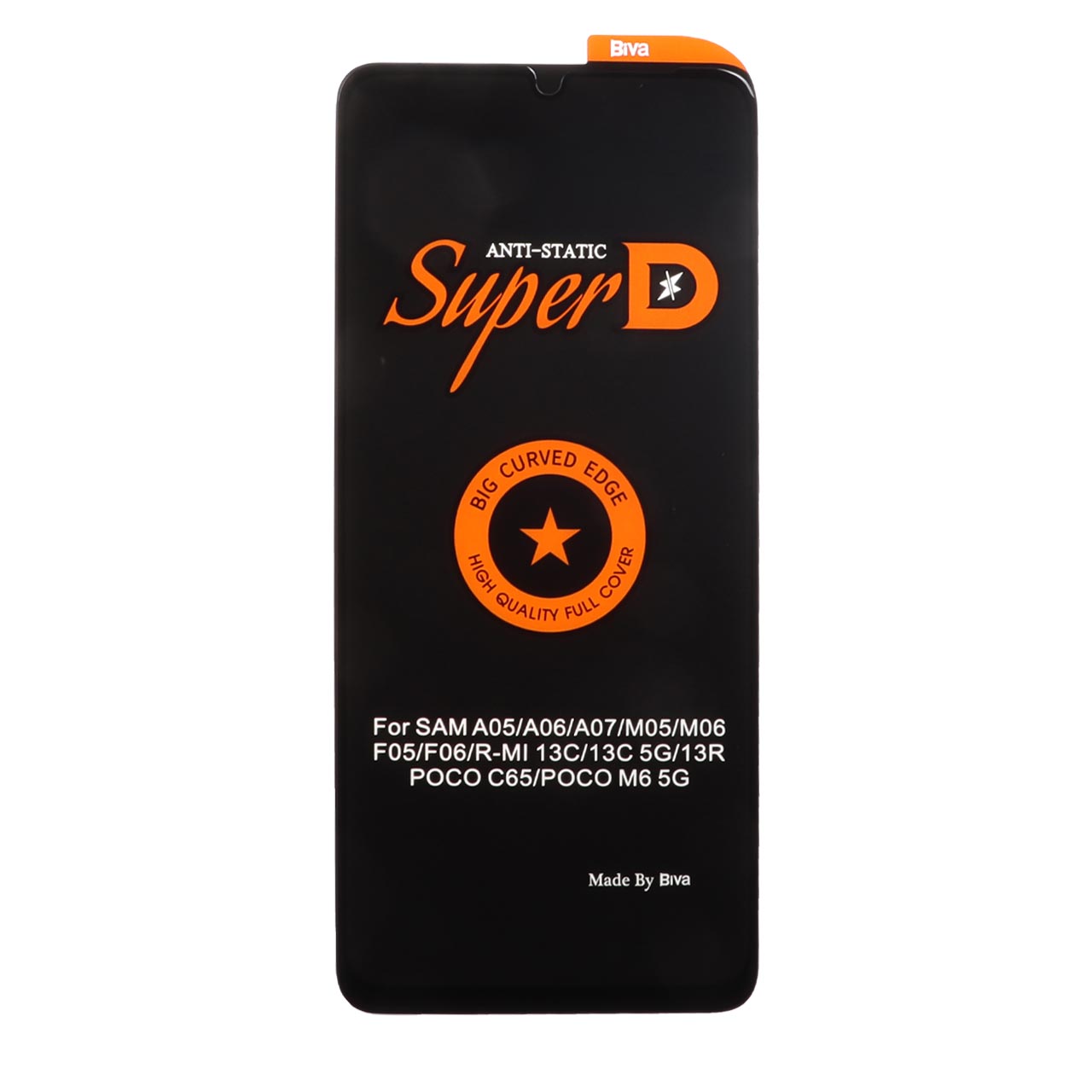 محافظ صفحه نمایش شیشه‌ای فول کاور Super D بیوا مناسب برای سامسونگ A05/A06/A07، شیائومی ردمی 13C/پوکو C65/M6 5G، آنر X7/X7A و ریلمی C51/C53