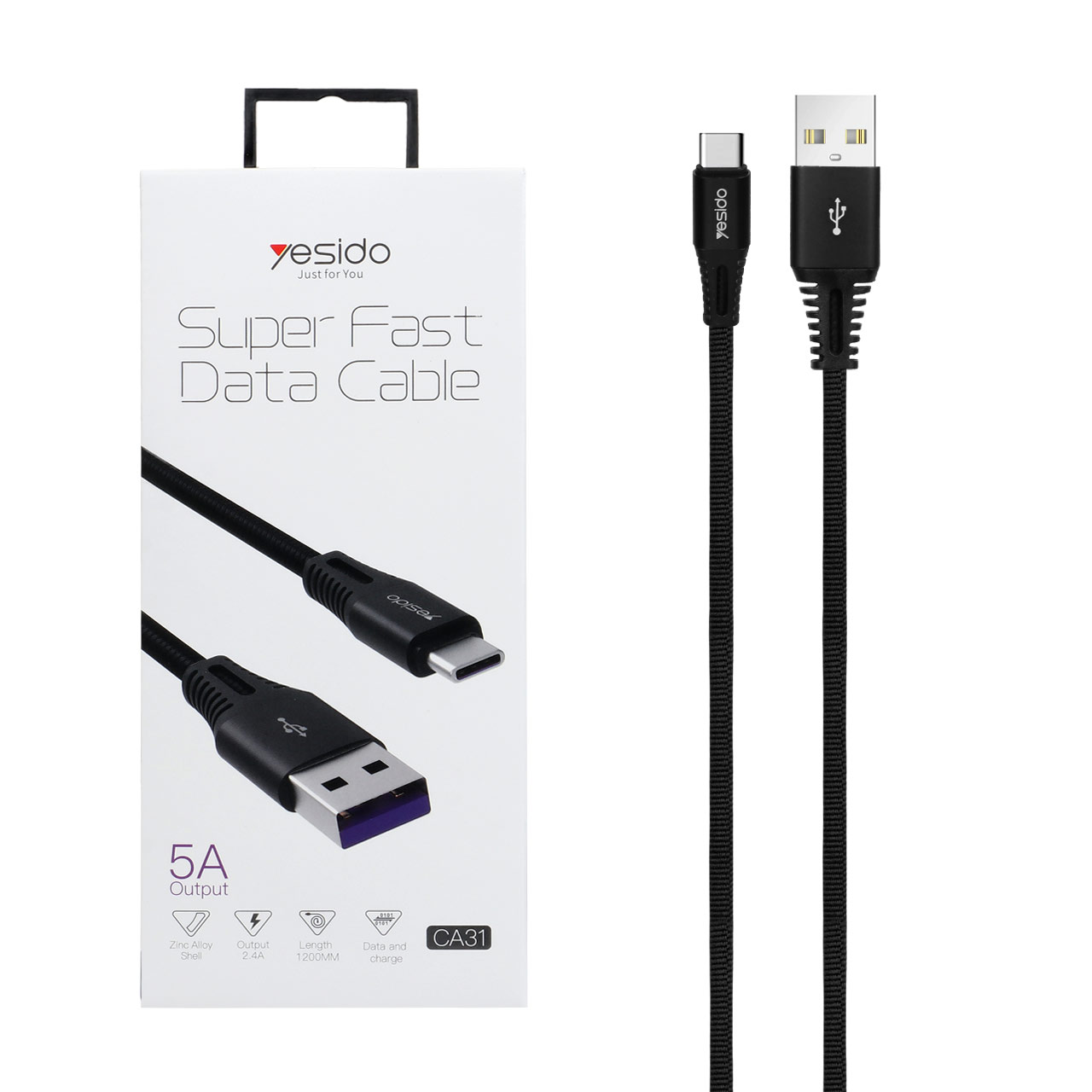 کابل شارژ و دیتای فست Yesido مدل CA31 با رابط Type-C و USB - مشکی