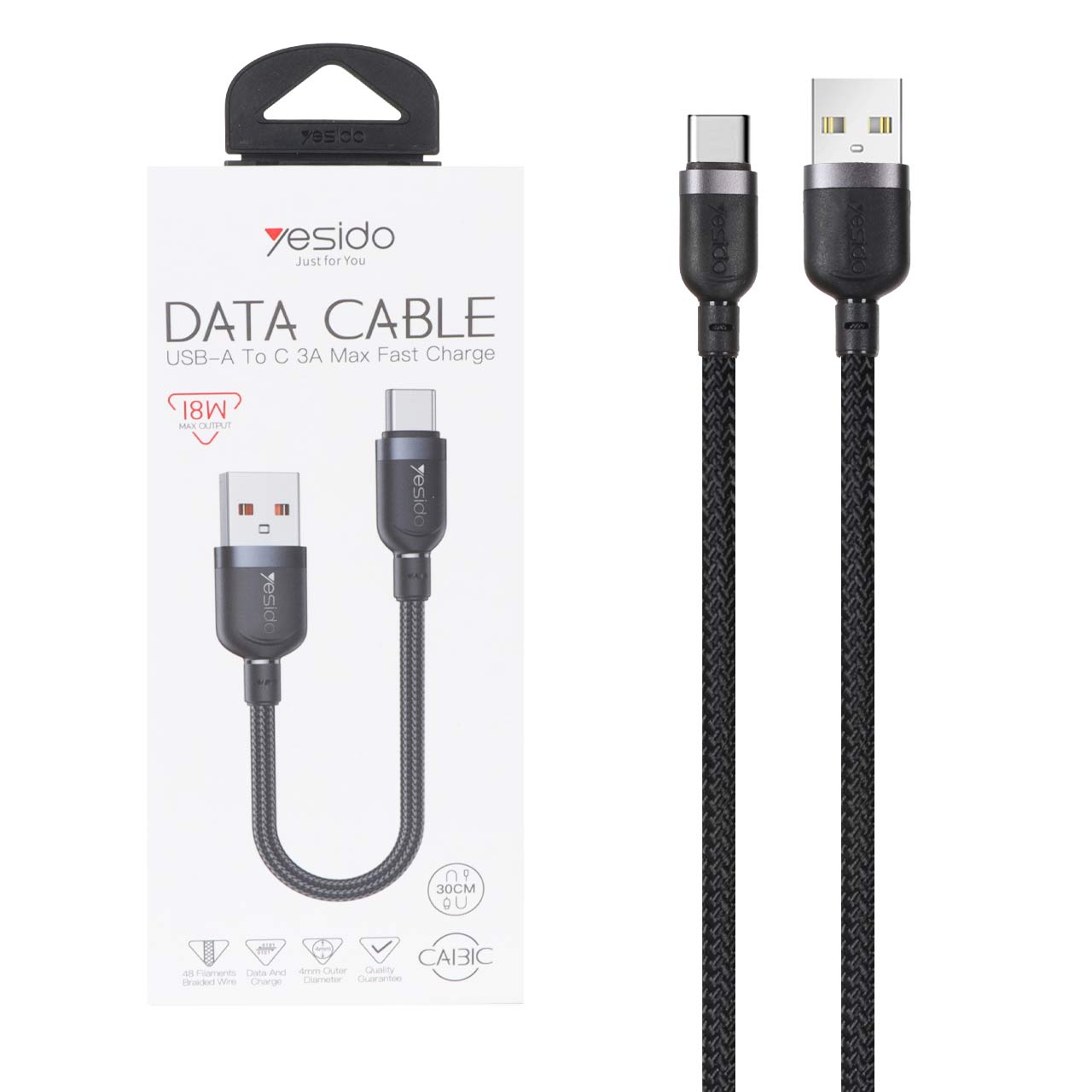 کابل شارژ فست پاوربانک Yesido Type-C مدل CA131C 18W مشکی