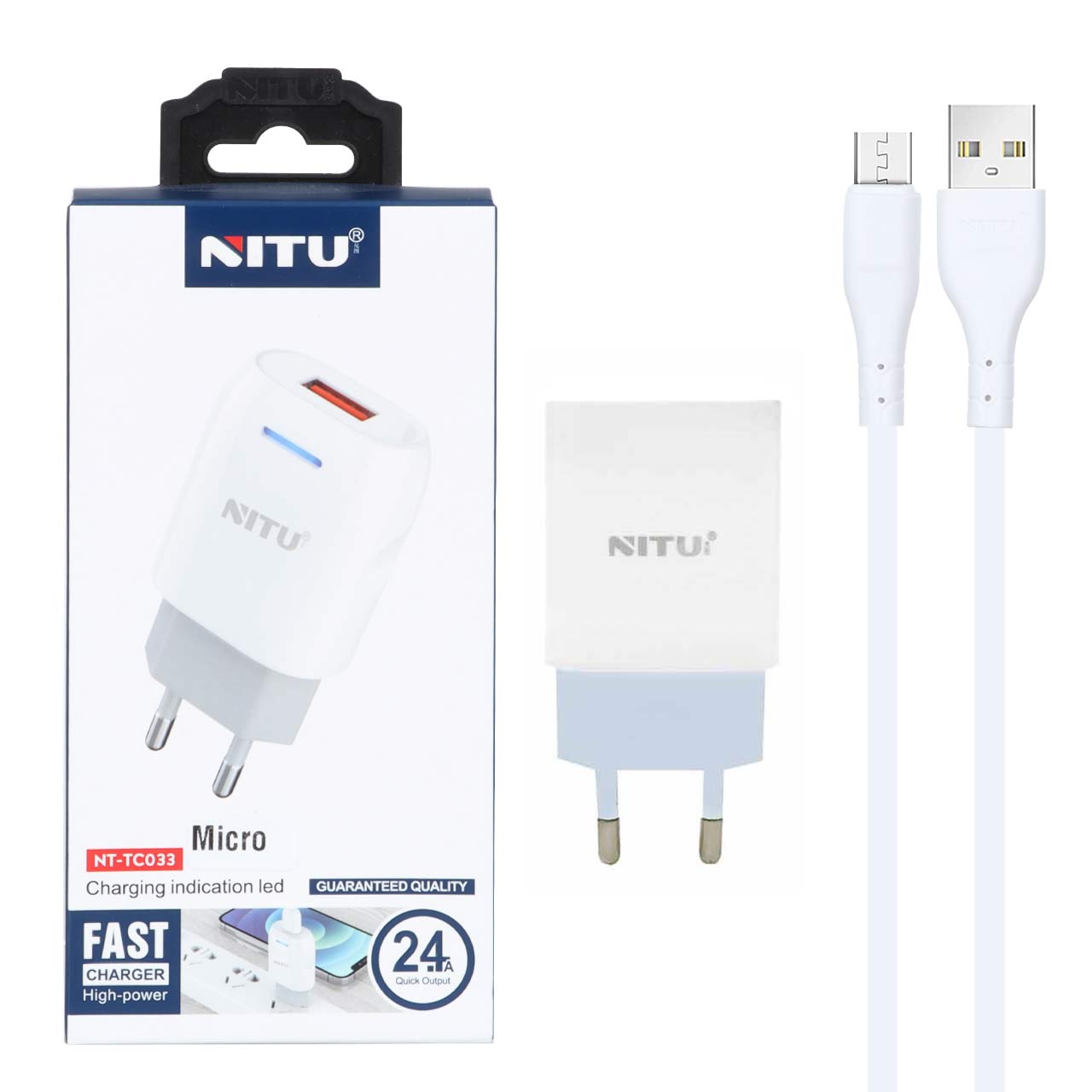 شارژر دیواری فست Nitu مدل NT-TC033 به همراه کابل Micro USB - سفید (گارانتی 18 ماهه)