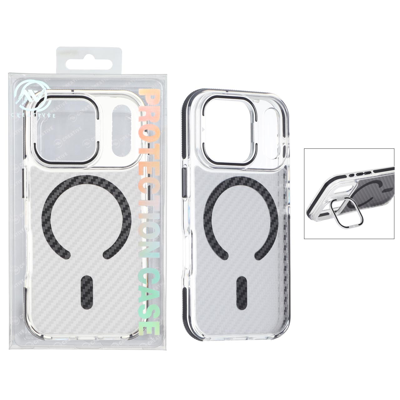 قاب اورجینال AV پشت کربن MagSafe استندشو Apple iPhone 17 Pro Max - مشکی (پک دار)