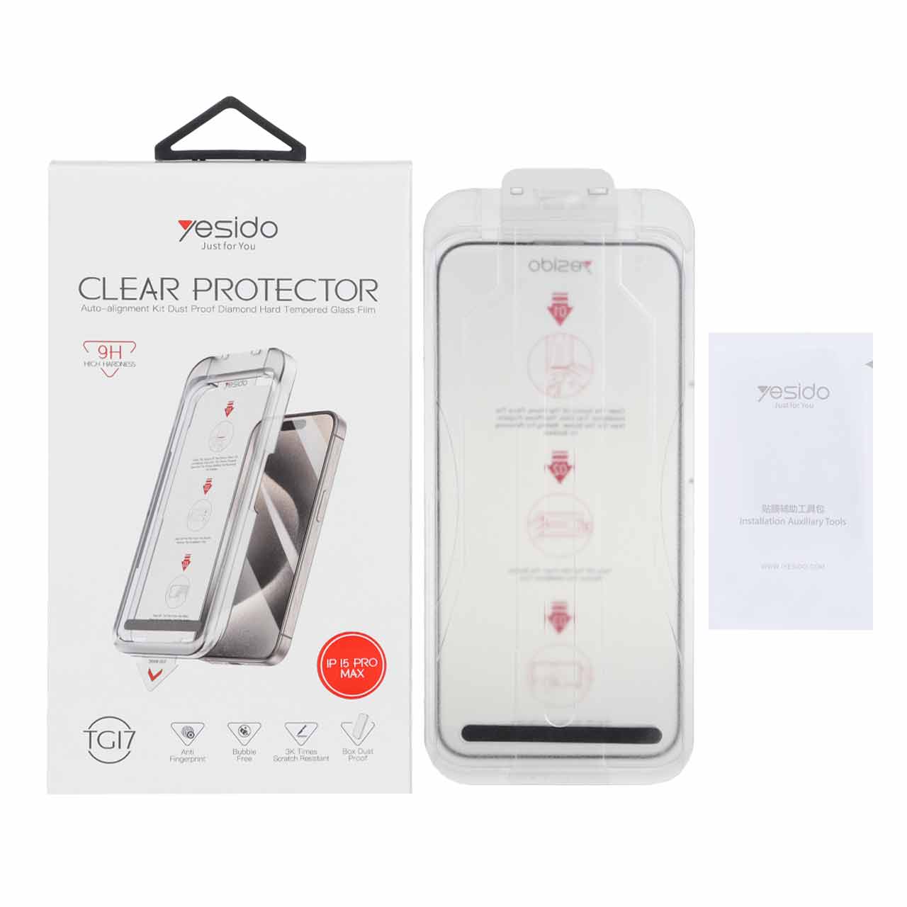 محافظ صفحه نمایش شیشه ای اورجینال Yesido Magic Glass Box مناسب برای آیفون ۱۵ پرو مکس