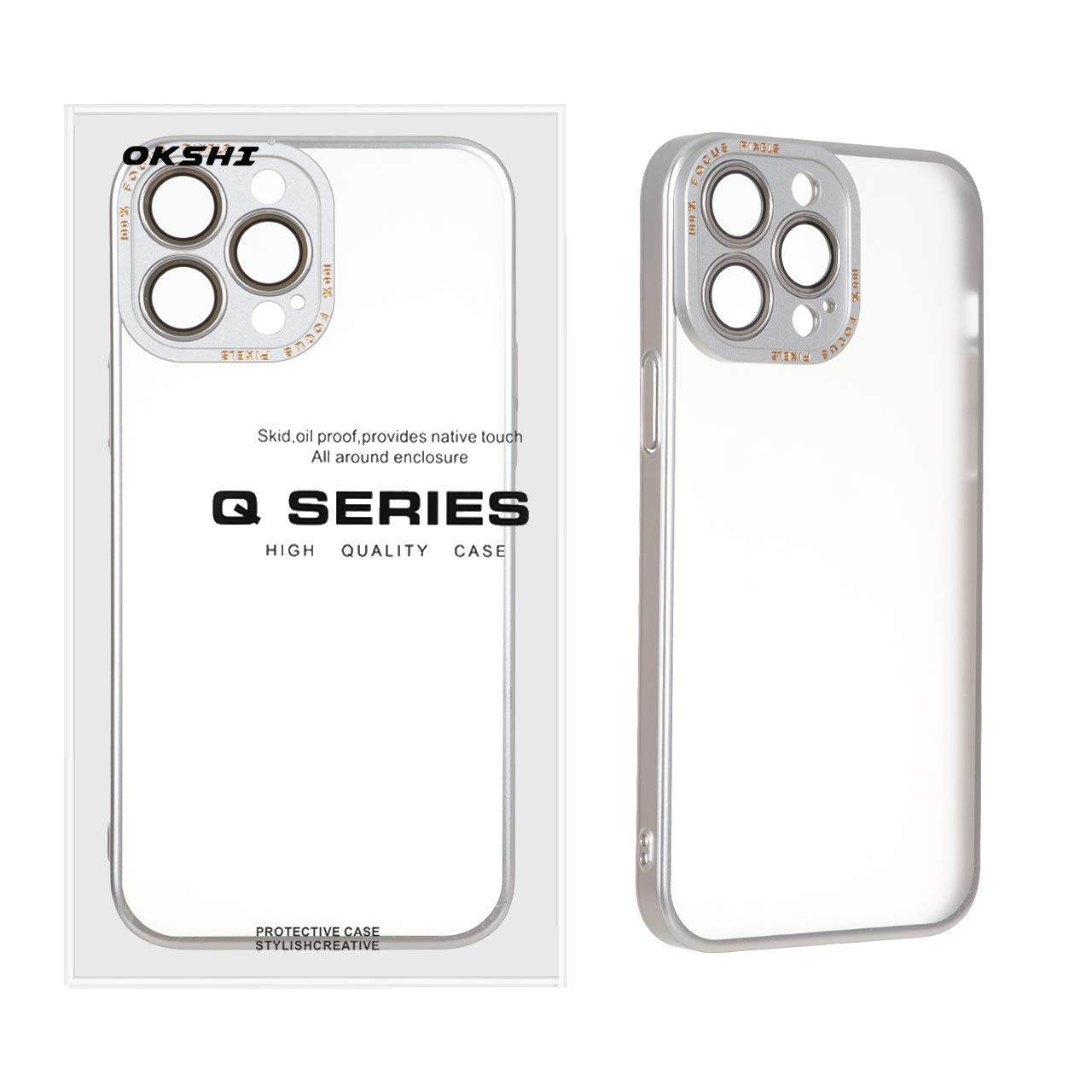 قاب طرح Q Series مات Focus Pixels محافظ لنز گلس دار مناسب برای آیفون 13 پرو مکس - نقره ای