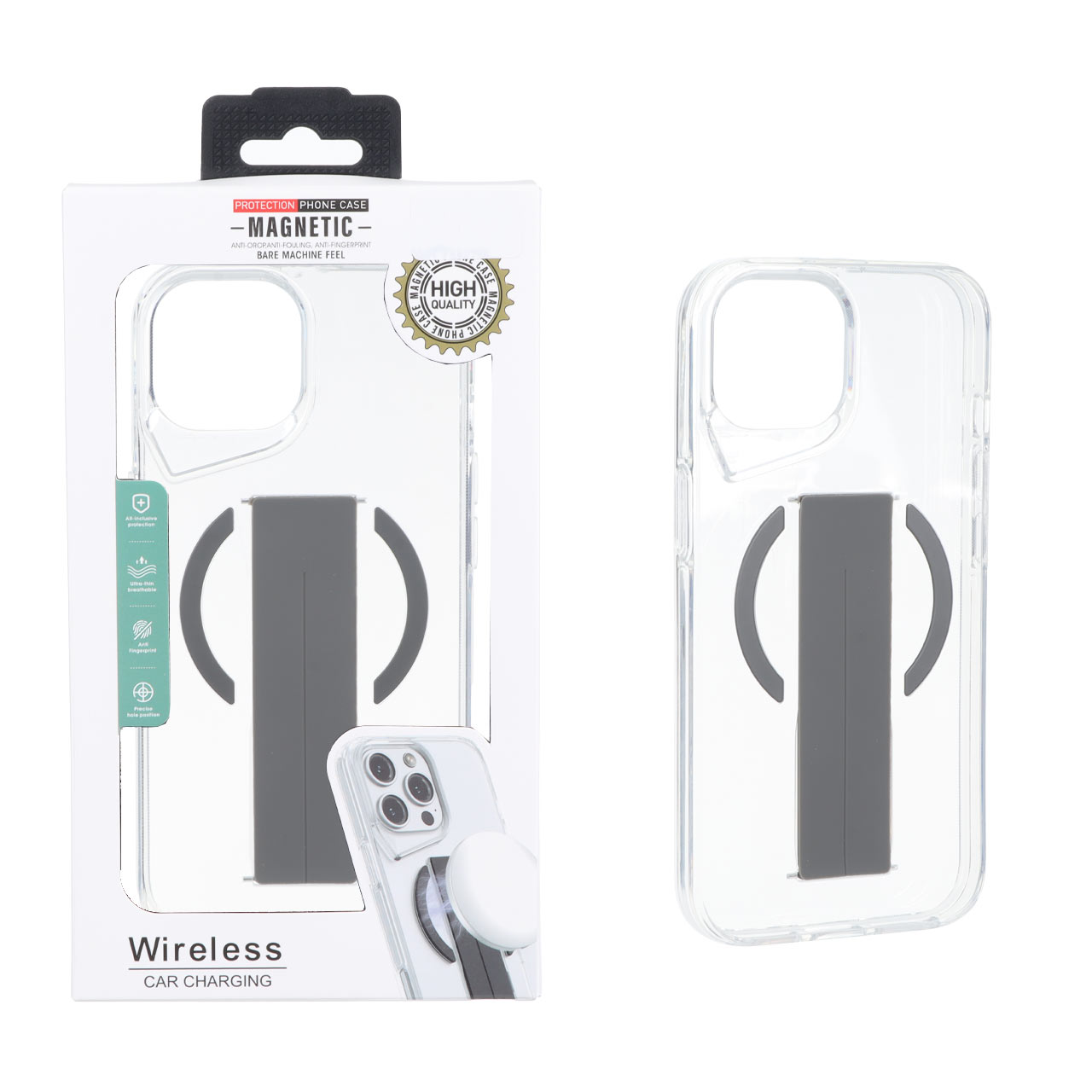 قاب ژله ای شفاف Magnetic فینگر بند سیلیکونی Apple iPhone 15 / iPhone 14 / iPhone 13 - خاکستری (پک دار)