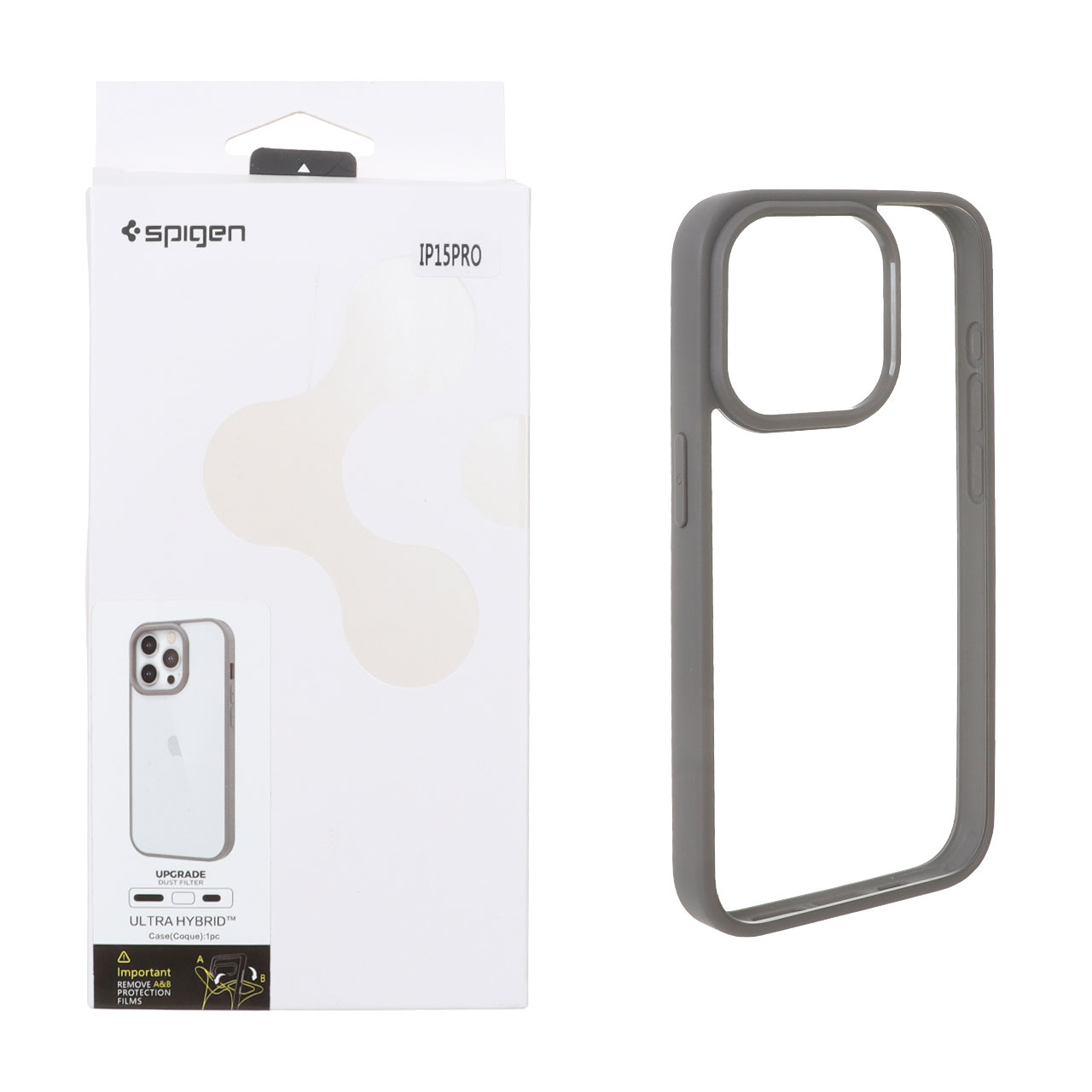 قاب Spigen Ultra Hybrid با محافظ توری فلزی اسپیکر مناسب برای آیفون 15 پرو طوسی