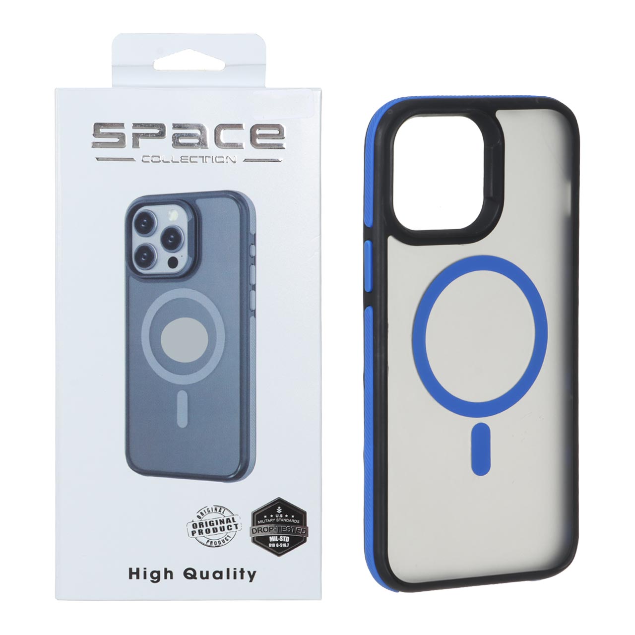 قاب Space مات مگ سیف دور هاشور آبی مناسب برای آیفون ۱۲ پرو مکس