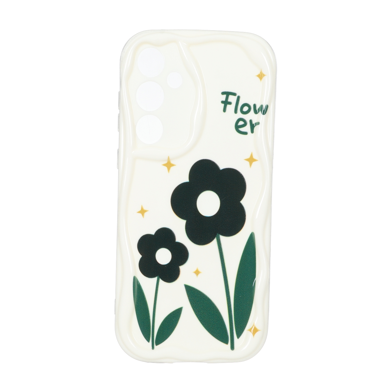 قاب ژله ای طرح گل و نوشته Flower کنگره ای محافظ لنزدار مناسب برای سامسونگ گلکسی A55