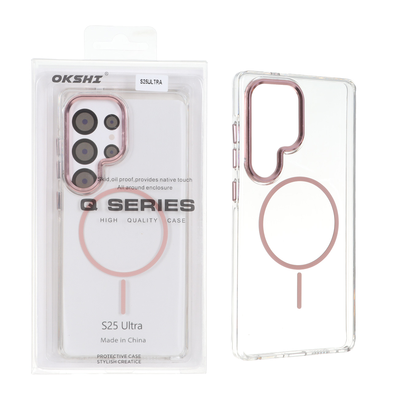 قاب طرح Q Series کریستالی MagSafe لنز فلزی صورتی مناسب برای سامسونگ گلکسی اس ۲۵ اولترا