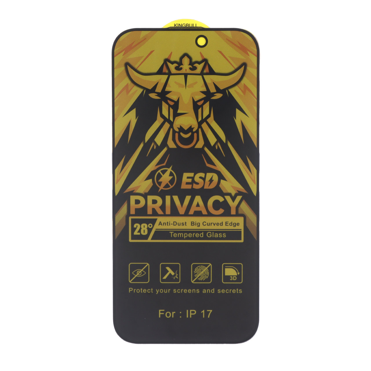 محافظ صفحه نمایش شیشه ای Full Cover Privacy King Bull - ESD مدل Apple iPhone 17 / iPhone 16 Pro
