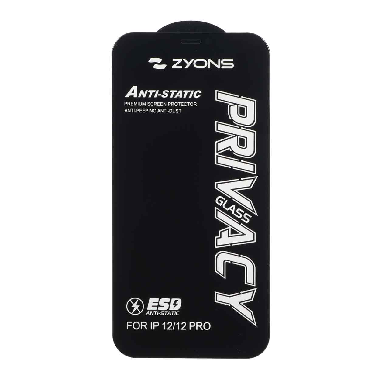 محافظ صفحه نمایش شیشه ای Anti Static - ESD Zyons Privacy مدل Apple iPhone 12 / iPhone 12 Pro