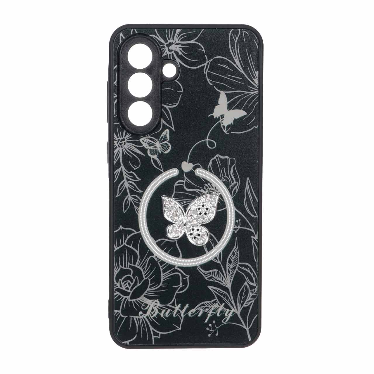 قاب طرح Butterfly نگین‌دار آینه‌ای مگ‌سیف مناسب برای سامسونگ گلکسی A56 / A36
