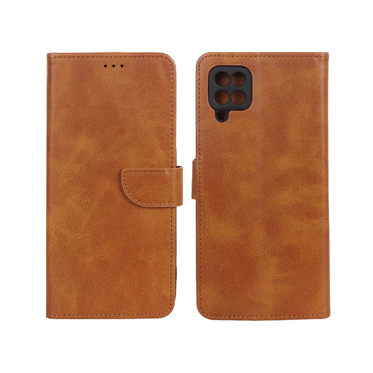 کیف چرمی مگنتی محافظ لنزدار مناسب برای سامسونگ گلکسی A12 و M12 و F12 - عسلی