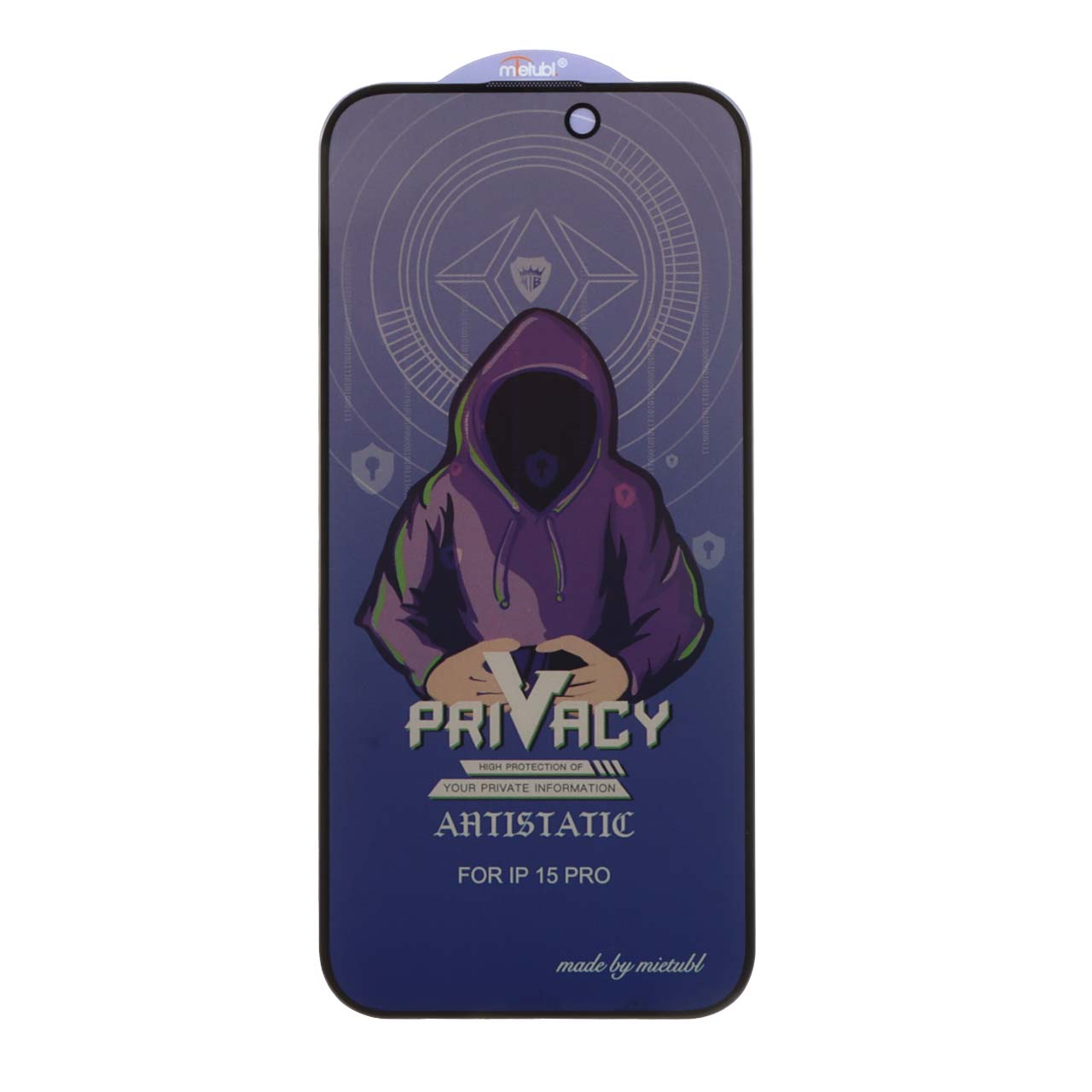 محافظ صفحه نمایش شیشه ای Full Cover Mietubl Anti Static Privacy مناسب برای آیفون 15 پرو