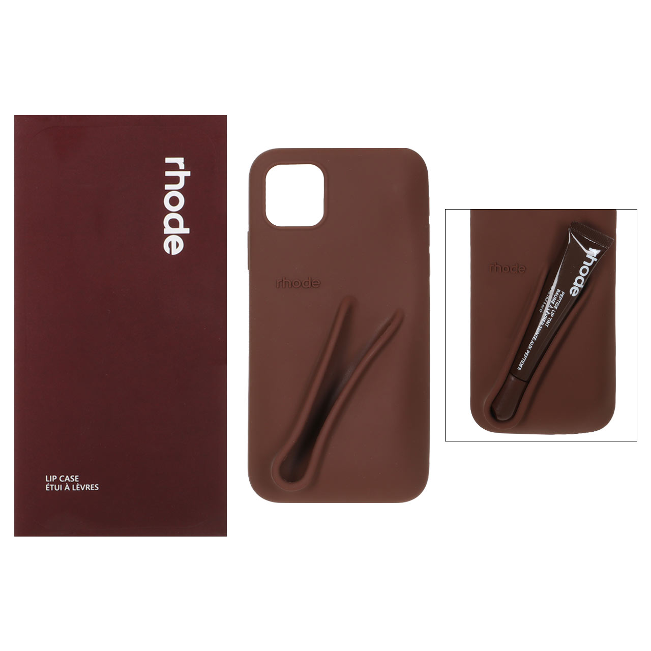 قاب سیلیکونی پاک کنی اورجینال rhode با ست لیپ گلاس Apple iPhone 11 Pro Max - قهوه ای