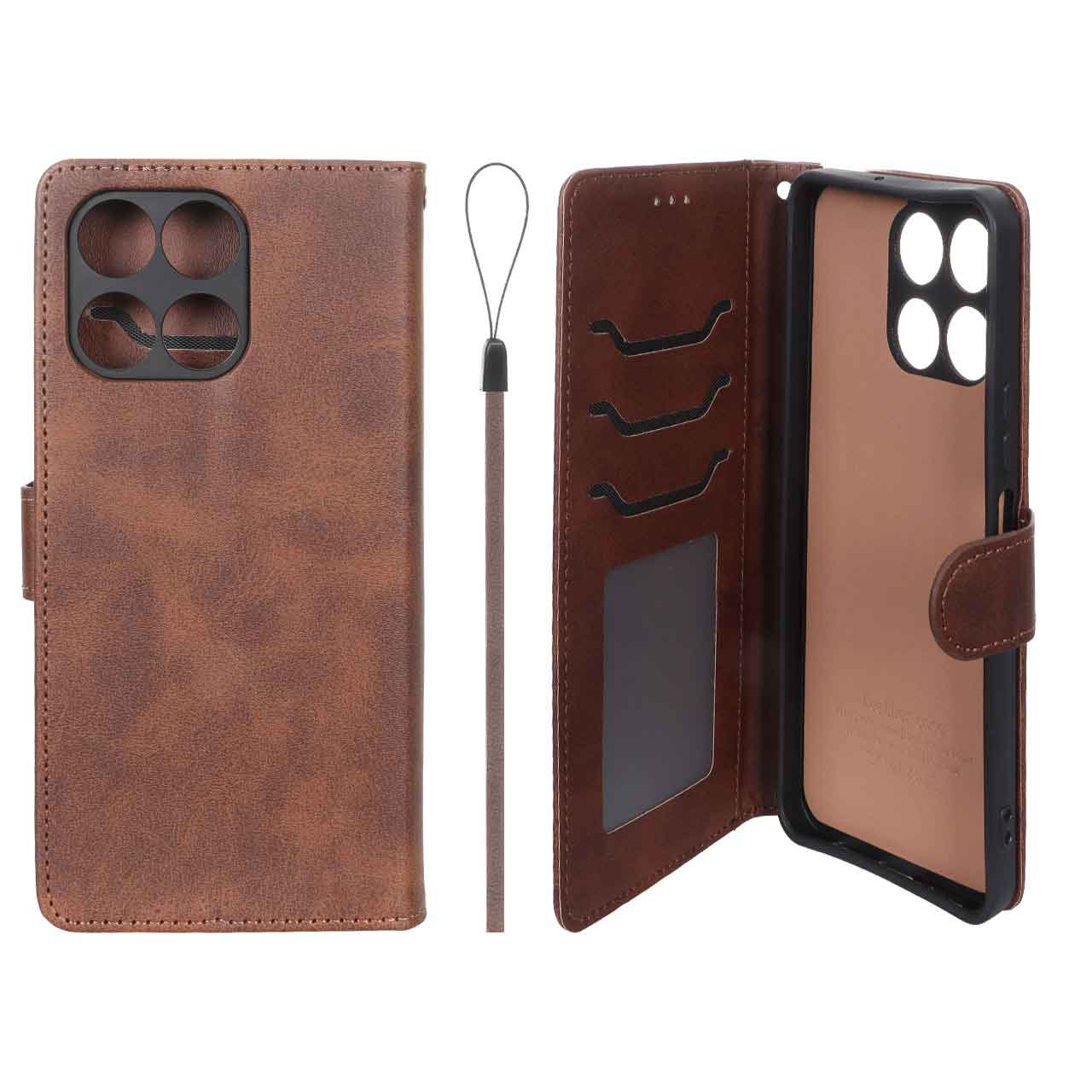 کیف محافظ مگنتی داخل خز MNC Plus مناسب برای گوشی Honor X6a - قهوه‌ای