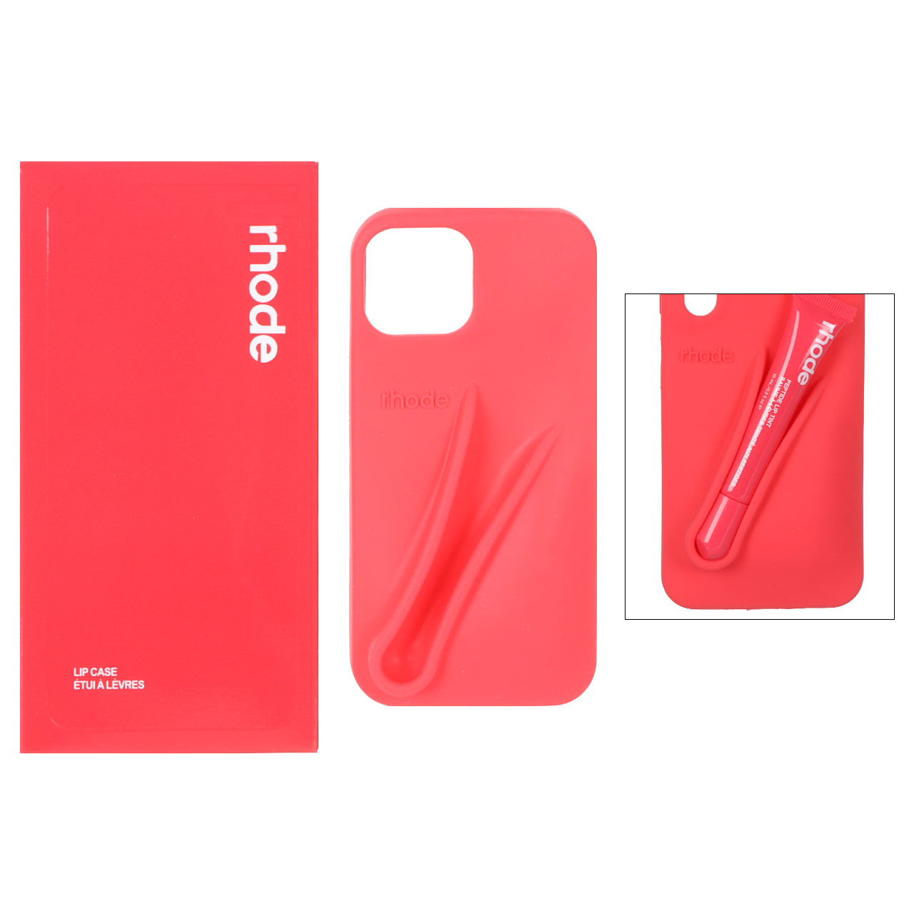 قاب سیلیکونی پاک کنی اورجینال rhode با ست لیپ گلاس Apple iPhone 15 / iPhone 14 / iPhone 13 - قرمز