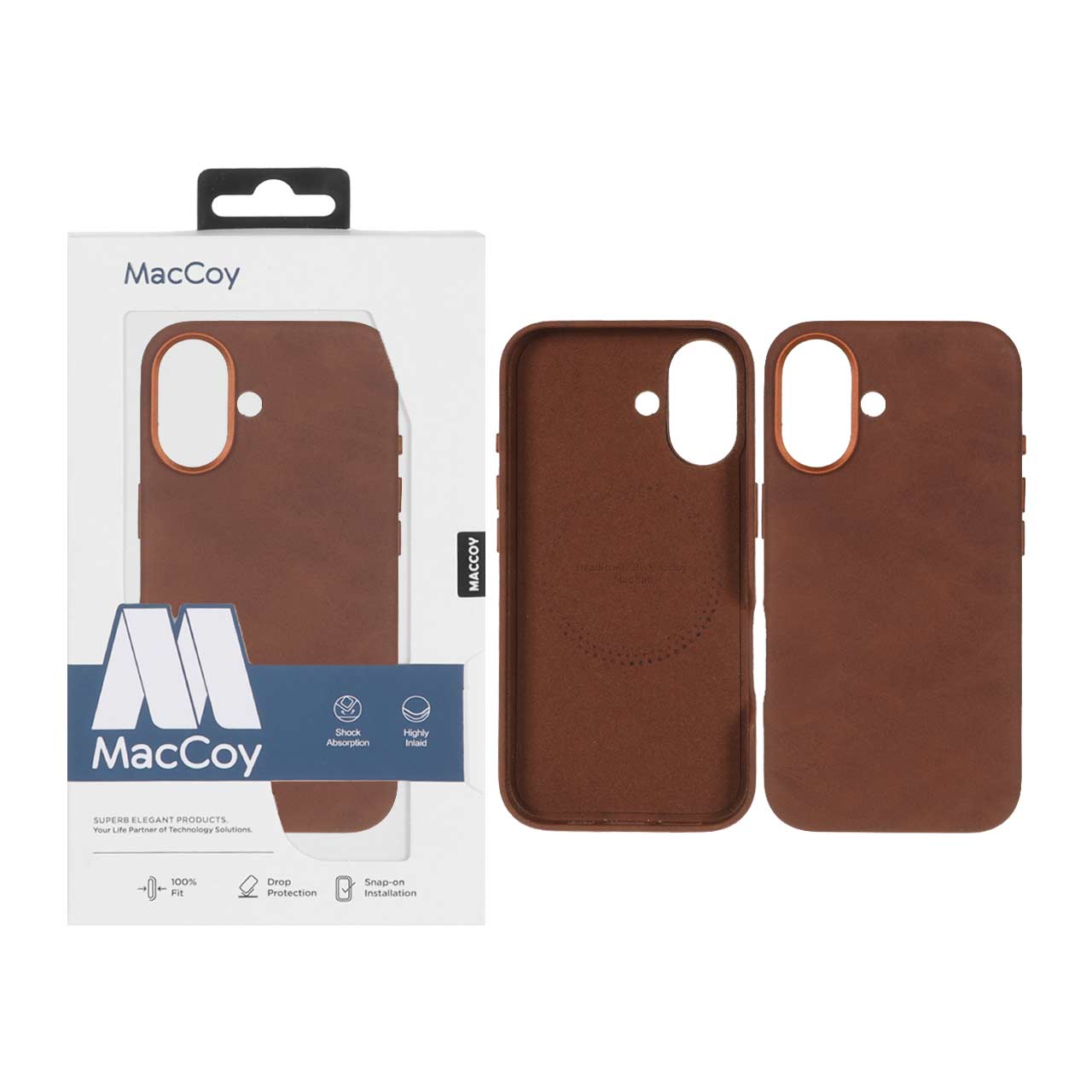 قاب اورجینال MacCoy چرمی Magsafe مدل Apple iPhone 16 - قهوه ای