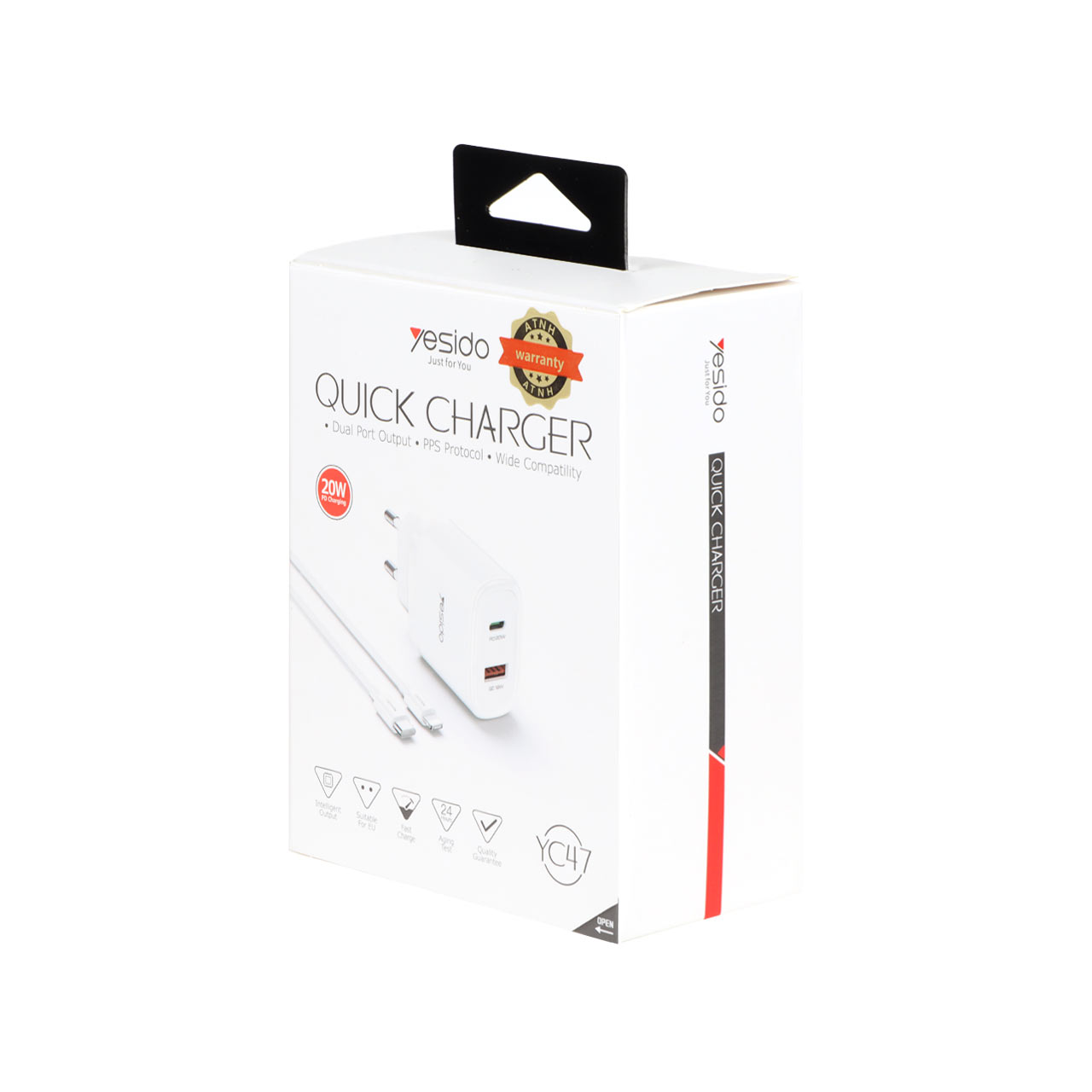 شارژر دیواری فست Yesido مدل YC47 20W دو پورت با کابل Type-C به لایتنینگ - سفید