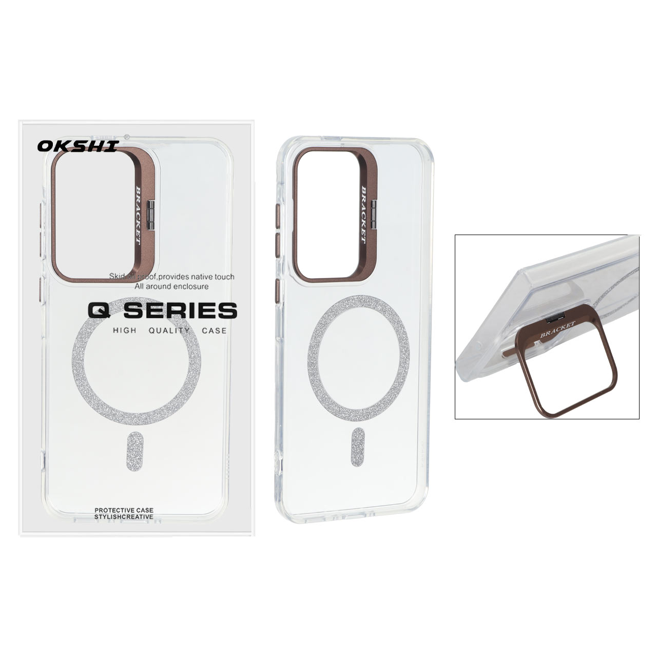 قاب Bracket شفاف Magsafe اکلیلی Samsung Galaxy A56 / A36 - قهوه ای (پک دار)