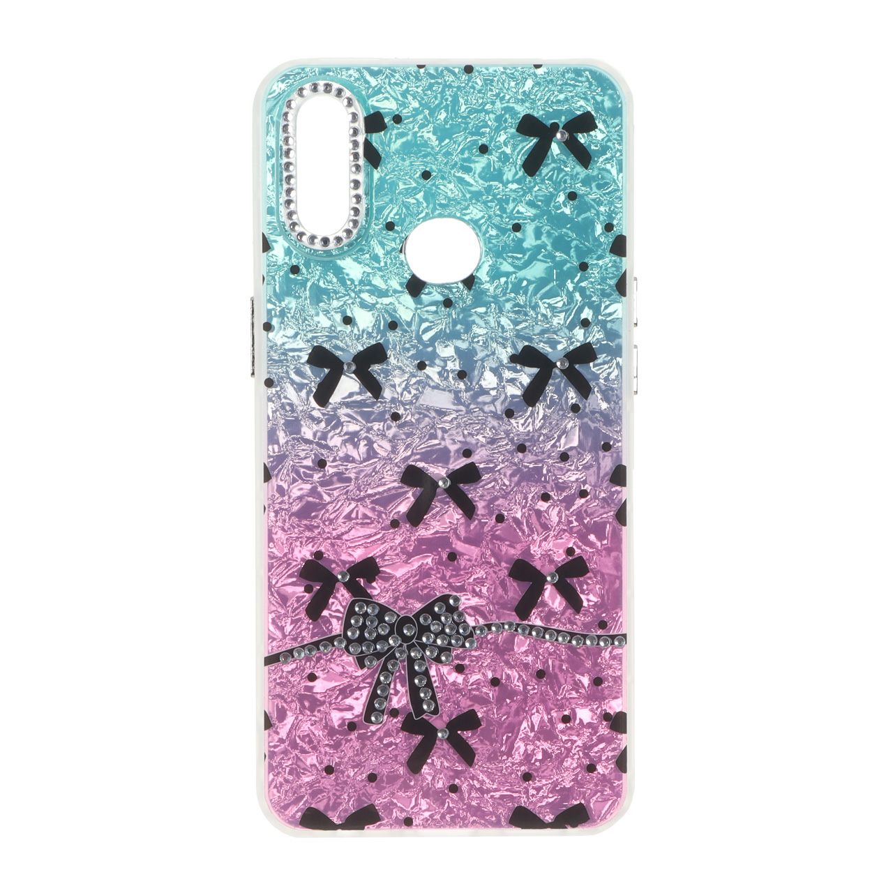 قاب ice پاپیونی نگین دار دور مات Samsung Galaxy A10s - سبزآبی صورتی