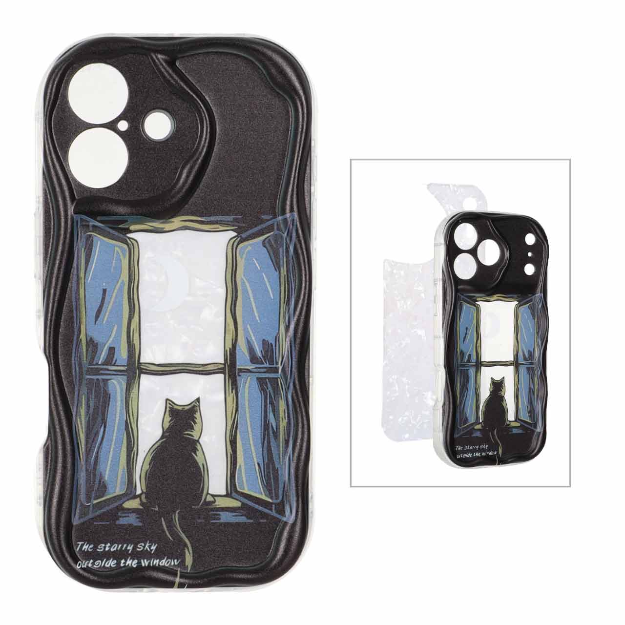 قاب کنگره ای ژله ای شفاف طرح دار با کاور ماربل Apple iPhone 17 - کد 73