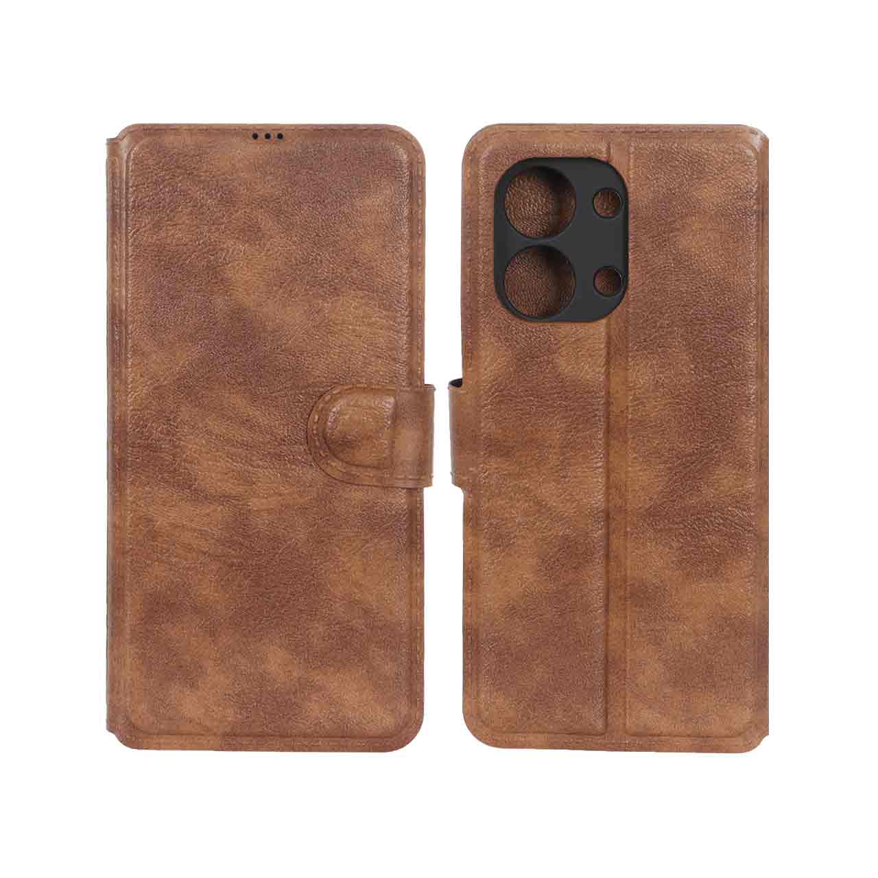 کیف موبایل چرمی مگنتی محافظ لنزدار Xiaomi Redmi 15C / Poco C85 - قهوه ای کد 2