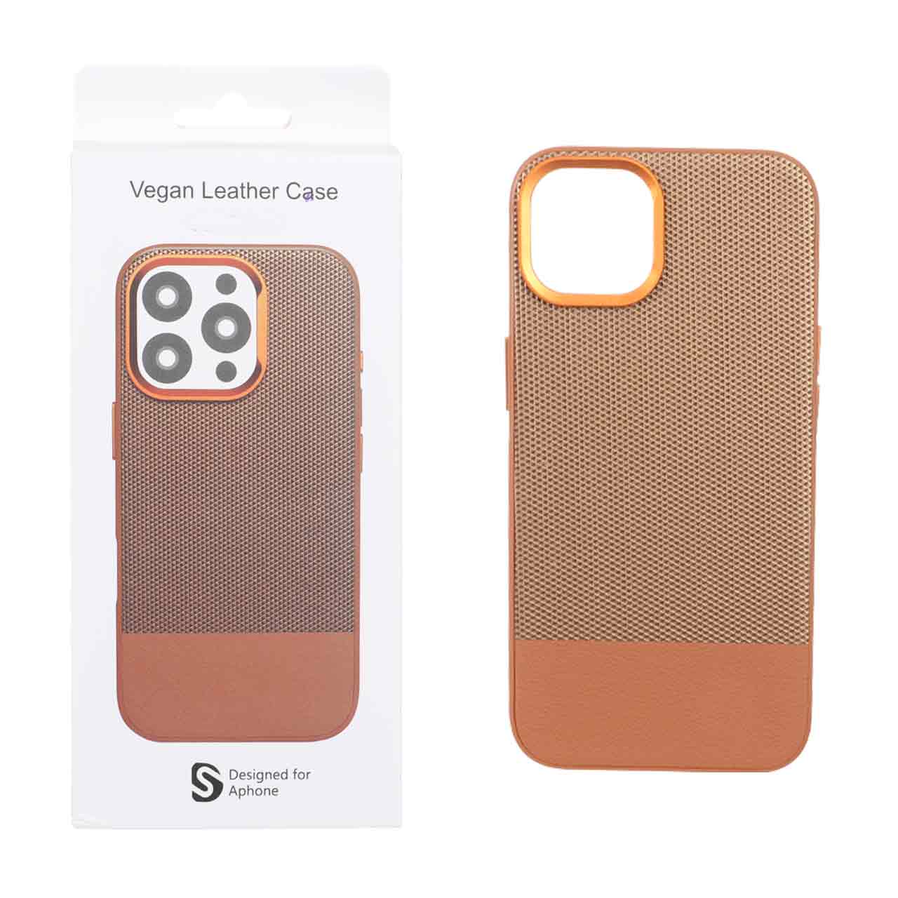 قاب چرمی دو تکه Vegan Leather طرح قهوه ای مناسب برای آیفون 13 و آیفون 14