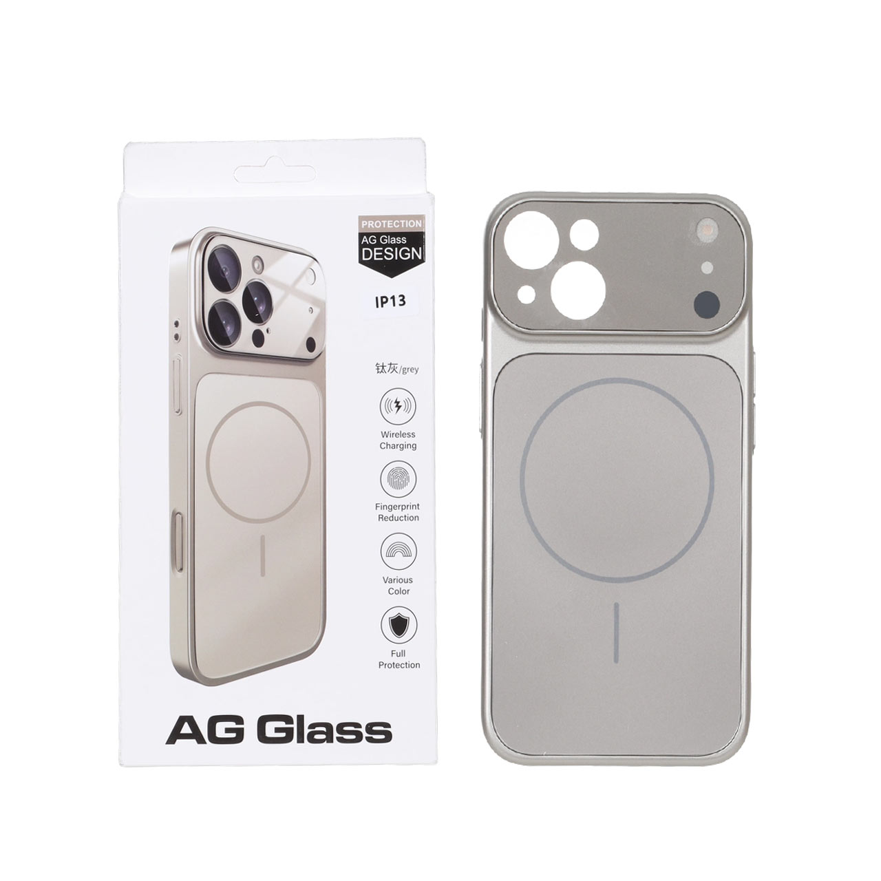 قاب AG Glass محافظ لنز برجسته شیشه‌ای مگ سیف خاکستری مناسب برای آیفون 13 و آیفون 14