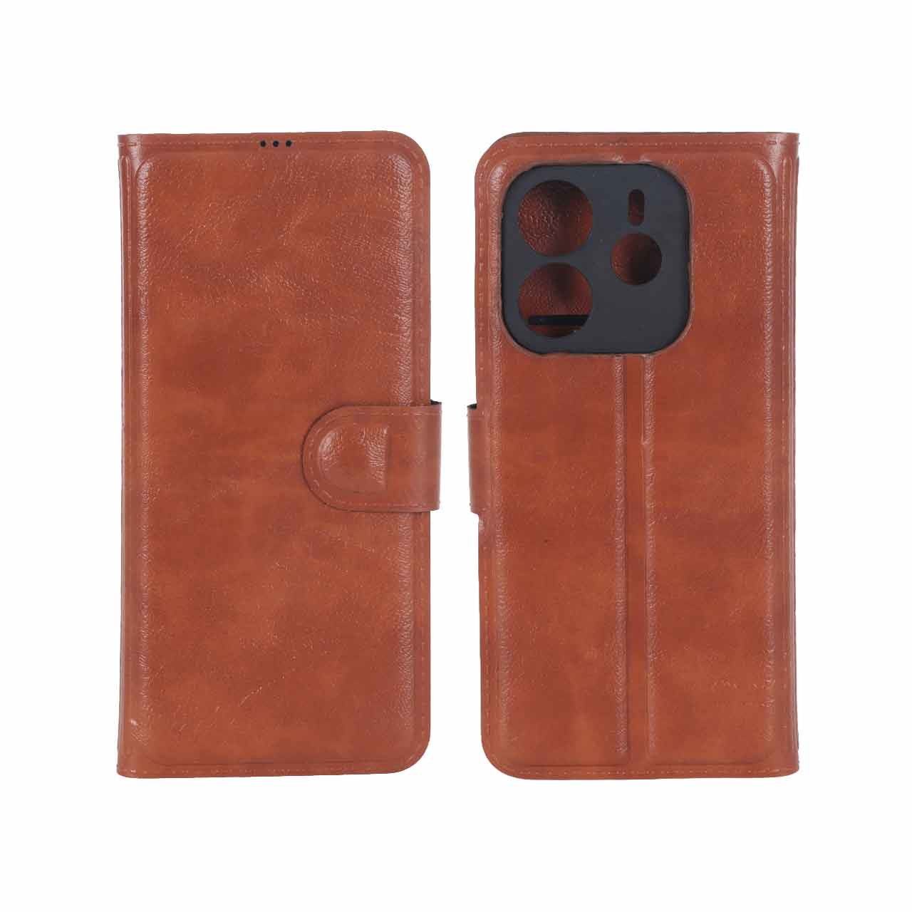 کیف موبایل چرمی مگنتی محافظ لنزدار Xiaomi Redmi Note 14 4G - قهوه ای کد 1