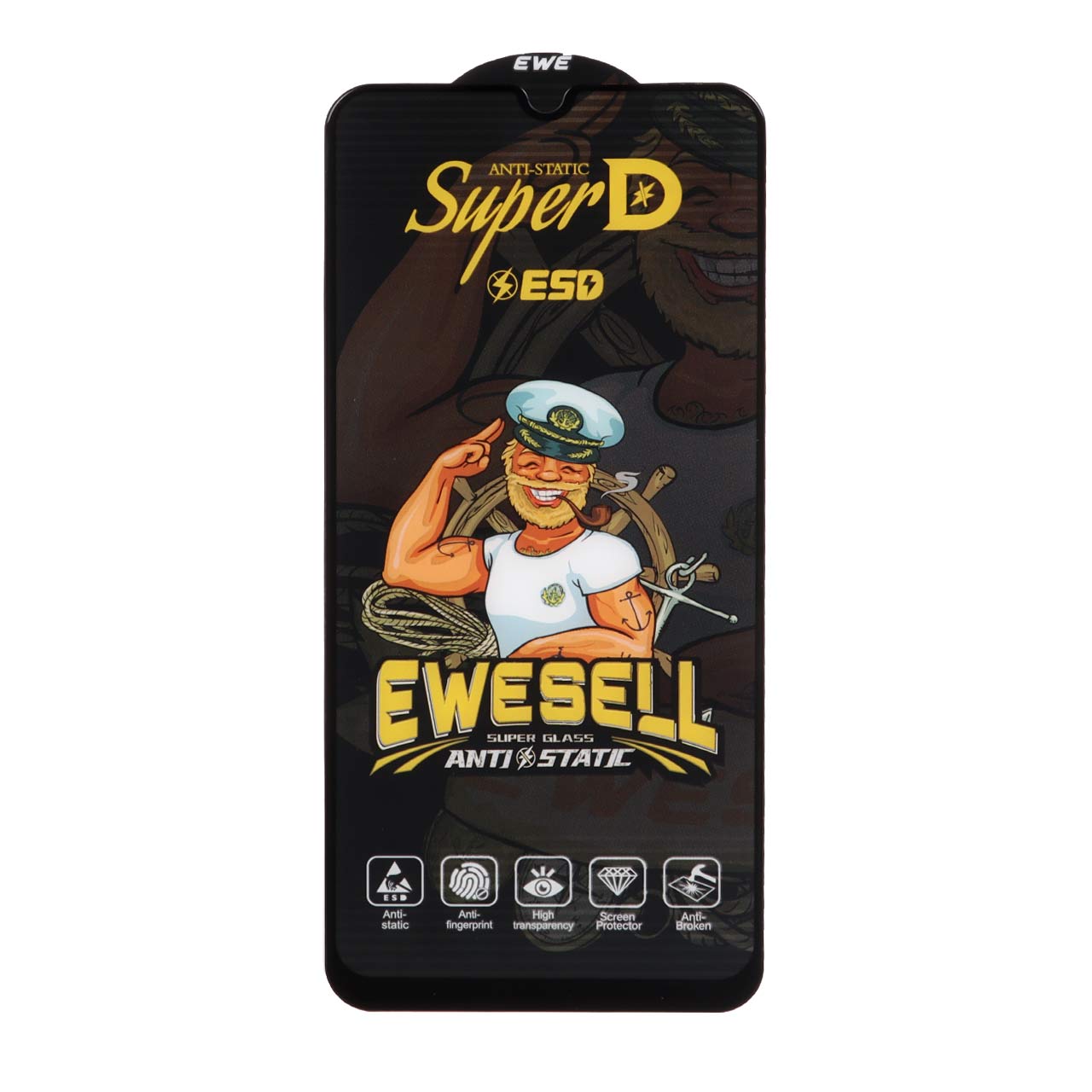 محافظ صفحه نمایش شیشه ای Full Cover Super D Esd Ewesell مدل Samsung A20 / A30 / A30S / A50 / A50S / M10S / M21 / M21S / M30 / M30S / M31 / Redmi Note 7 / Note 7 pro / Note 7s / Honor 9a / Y6p (بدون پک)