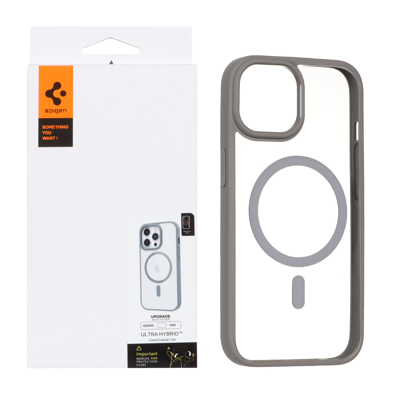 قاب اورجینال Magsafe Spigen با توری اسپیکر فلزی Apple iPhone 15 / iPhone 14 / iPhone 13 - طوسی